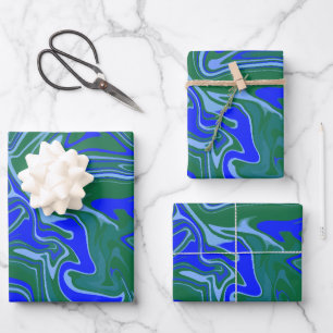 Abstract Art with Deep Blue & Green Tones Wrapping Paper Sheet