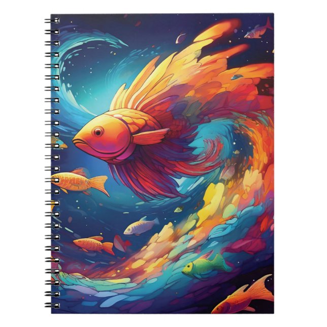 Abstract art with fish in space notebook (Front)