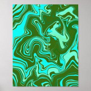 Abstract Art with Green and Blue Swirls Poster