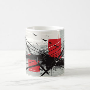 Abstract Art with Red Blocks & Black Strokes Coffee Mug