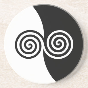 Abstract Art with Spiral Circles in Black & White  Coaster