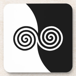 Abstract Art with Spiral Circles in Black & White Coaster