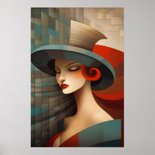 Abstract Art Woman In Hat Poster