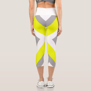 Abstract Art Yellow Grey White Capri Leggings