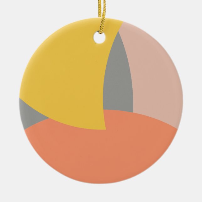 Abstract Art Yellow Grey White Ceramic Ornament (Front)