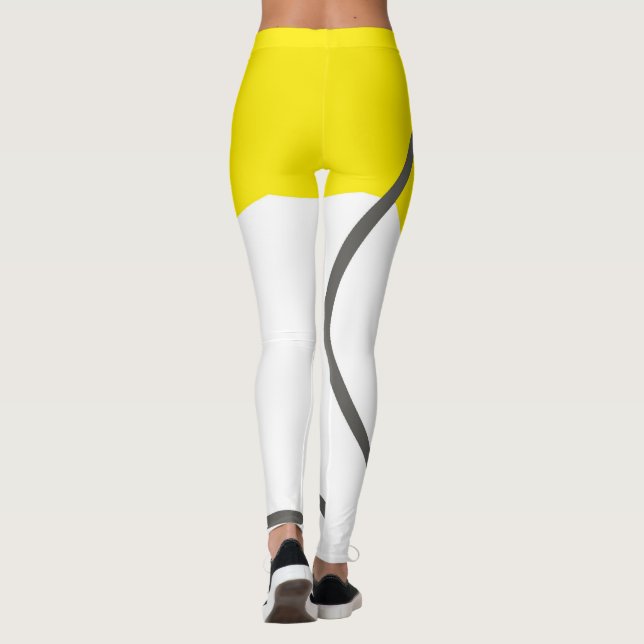 Abstract Art Yellow Grey White Minimalism Leggings (Back)
