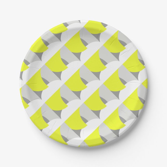 Abstract Art Yellow Grey White Paper Plate (Front)
