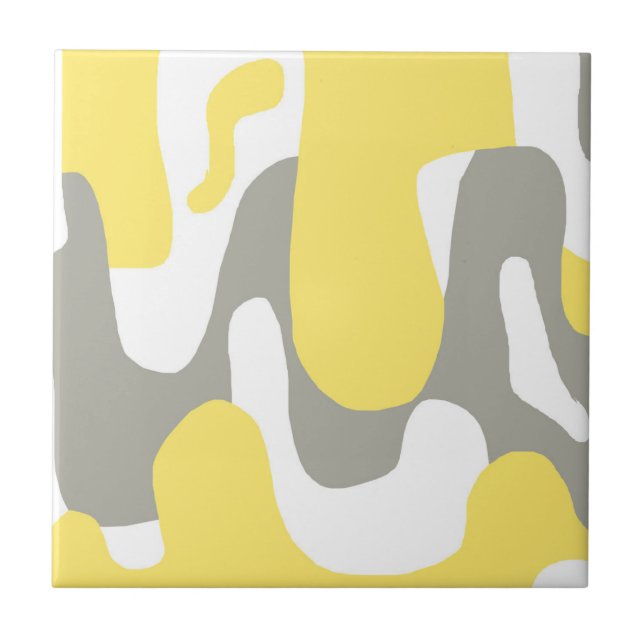Abstract Art Yellow Grey White Pastel Ceramic Tile (Front)