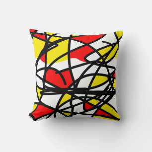 Abstract Art Yellow Red Black White Cushion