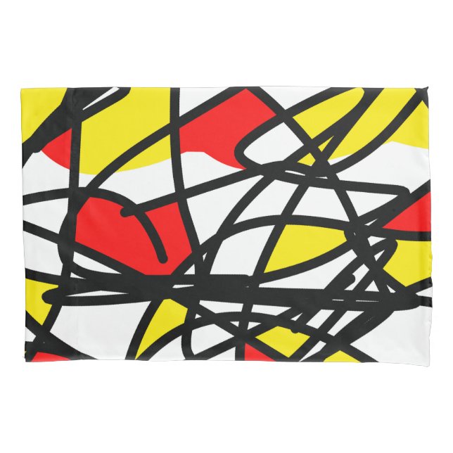 Abstract Art Yellow Red Black White Pillowcase (Front)