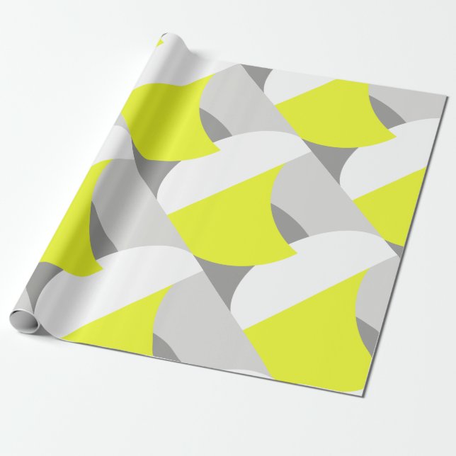 Abstract Art Yellow White Grey Pattern Wrapping Paper (Unrolled)
