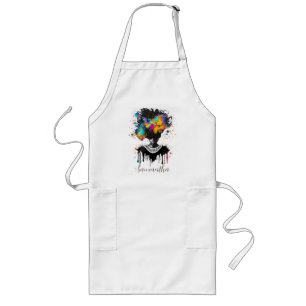 Abstract Artist Afro Woman   Black and White Long Apron