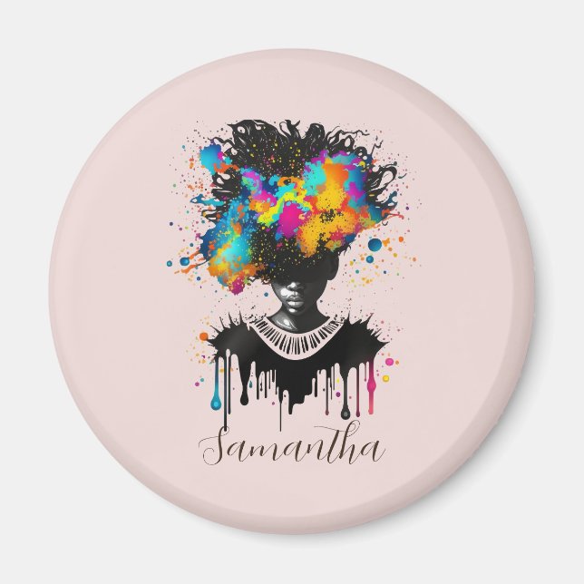 Abstract Artist Afro Woman | Black and White Magnet (Front)