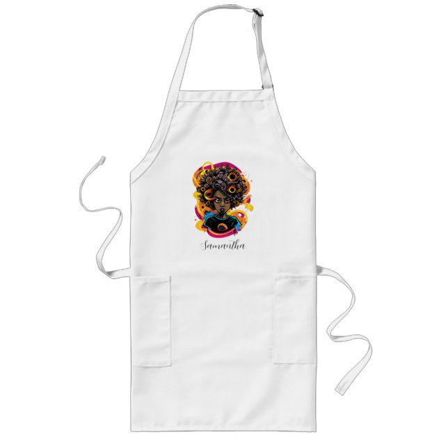 Abstract Artist Afro Woman Long Apron (Front)
