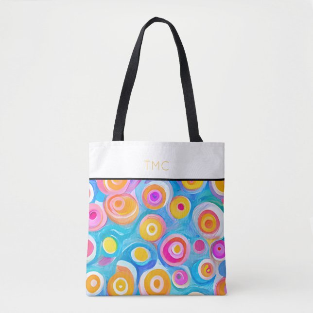Abstract Artist Circles Bright Colours Custom Name Tote Bag (Front)