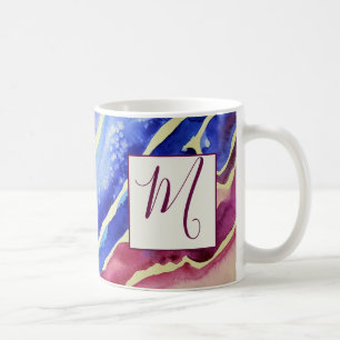 Abstract Artistic Blue Pink Monogram Coffee Mug