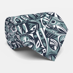 Abstract Artistic Boho Whimsical Geometric Blue Tie