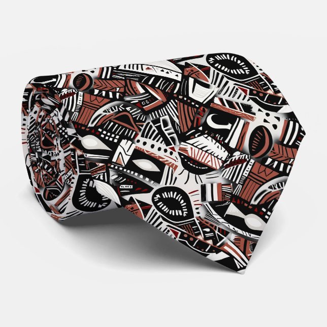 Abstract Artistic Boho Whimsical Geometric Pattern Tie (Rolled)