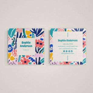 Abstract Artistic Floral - Trendy Colourful Square Business Card