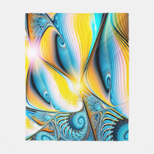 Abstract artistic golden and blue modern light bac fleece blanket