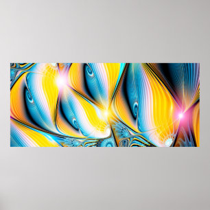Abstract artistic golden and blue modern light bac poster