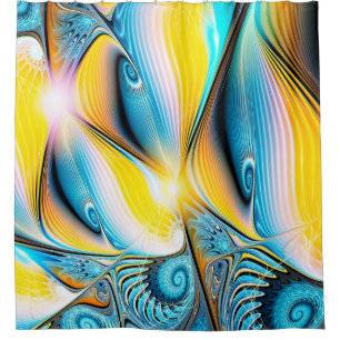 Abstract artistic golden and blue modern light bac shower curtain