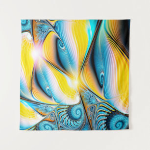 Abstract artistic golden and blue modern light bac tapestry