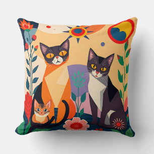 Abstract Artistic Representation of Cats Cushion
