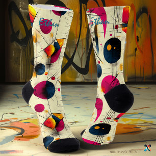 Abstract Artistic Socks in Pink, Navy, and Orange