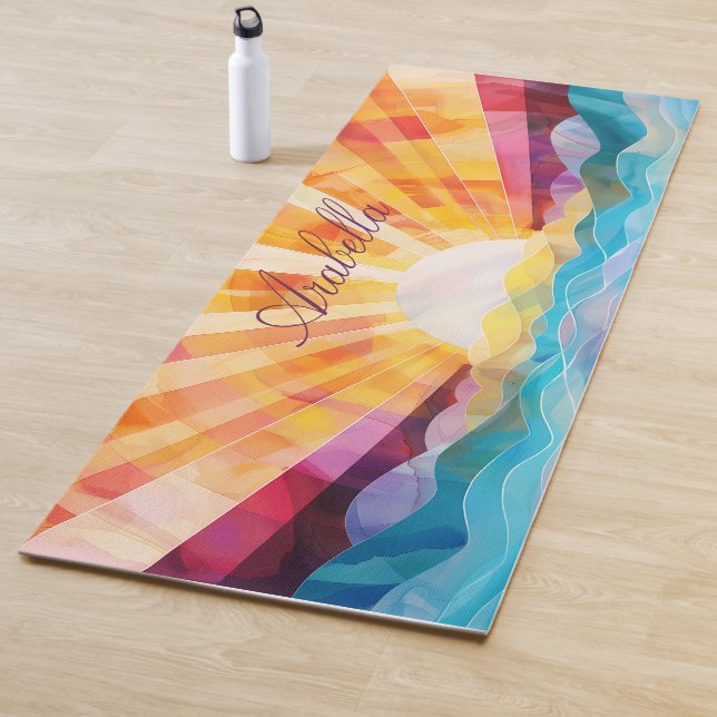 Abstract Artistic Sun Rays And Sea Yoga Mat (In Situ)