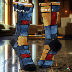 Abstract Artistic with Vibrant Geometric Pattern Socks