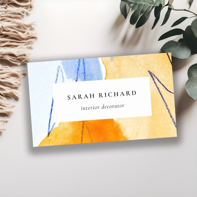 Abstract Artistic Yellow Blue Watercolor Art Business Card (Creator Uploaded)