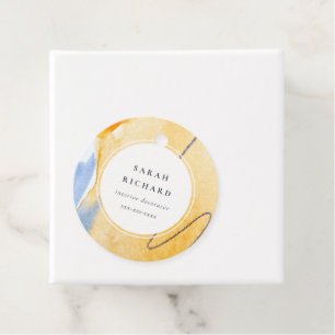 Abstract Artistic Yellow Blue Watercolor Art Favour Tags