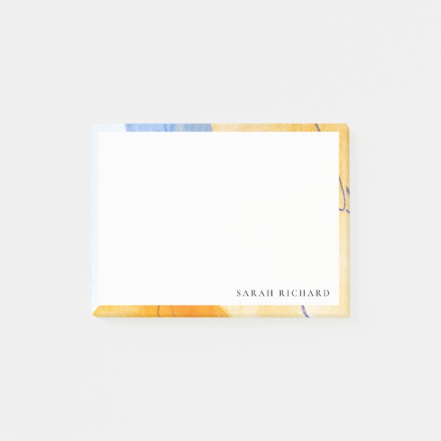 Abstract Artistic Yellow Blue Watercolor Art Post-it Notes (Front)