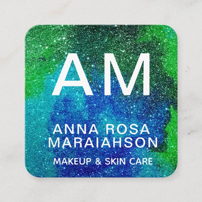 ~* Abstract Artsy BOLD GLITTER Photo Logo QR  Square Business Card (Front)