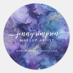 Abstract Artsy Violet Purple Script Name / Web Classic Round Sticker