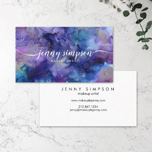 Abstract Artsy Violet Silver Script Calligraphy Business Card