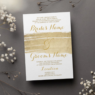 Abstract Artsy White Gold Brushstrokes Wedding Invitation