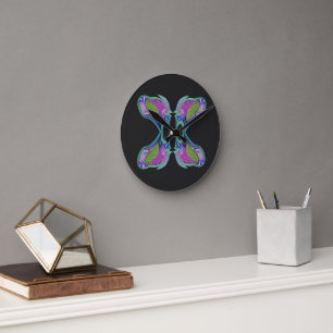 Abstract Artwork- Colourful Mystical Butterfly Round Clock