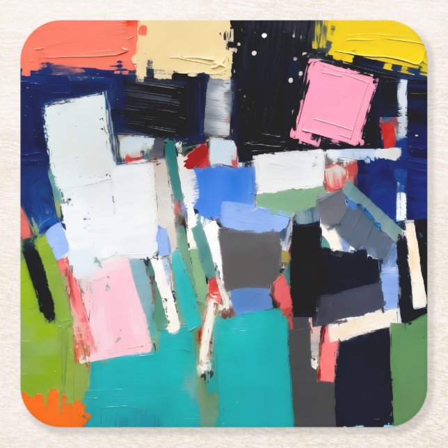 Abstract Artwork Composition  Square Paper Coaster (Front)