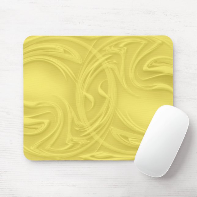Abstract Artwork Curls Over Yellow  Mouse Pad (With Mouse)