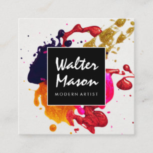 Abstract Artwork Ink Splatter Square Business Card