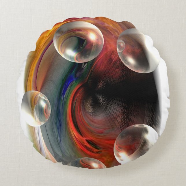abstract artwork red yellow blue green round cushion (Front)