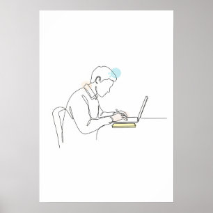 abstract author one line art continuous poster