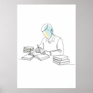 Abstract Author One Line Art Continuous Poster
