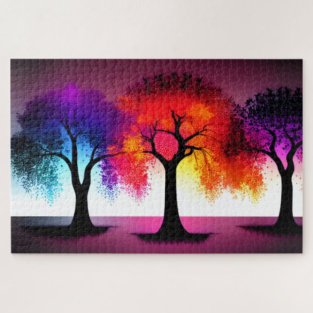 Abstract Autumn Coloured with Silhouette Trees Jigsaw Puzzle (Horizontal)
