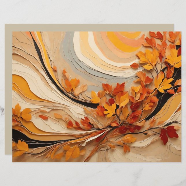 Abstract Autumn Fall Leaves Scrapbook Paper (Front/Back)