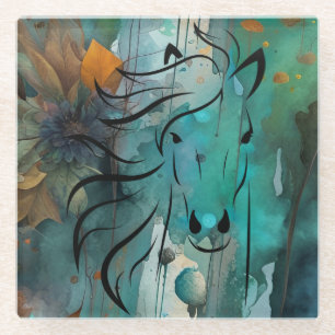 Abstract Autumn floral art Wild Horse Glass Coaster