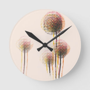 Abstract Autumn Flower Trees #2 Round Clock