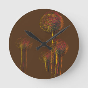 Abstract Autumn Flower Trees Round Clock